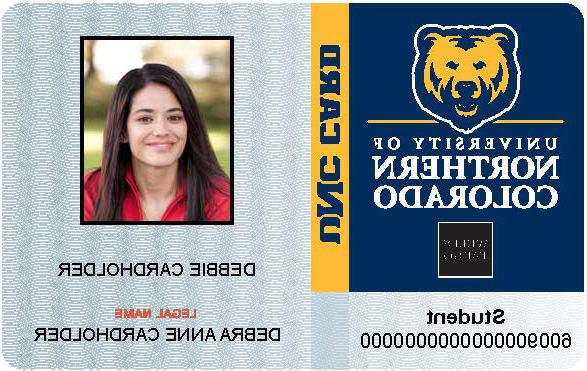 A bear ID with a fake student's photo and name.